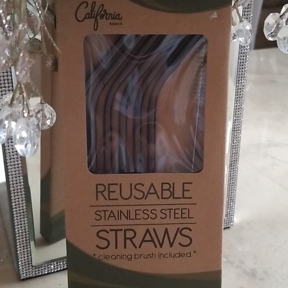 Reusable set of 6 Jet Black Stainless Steel Straws